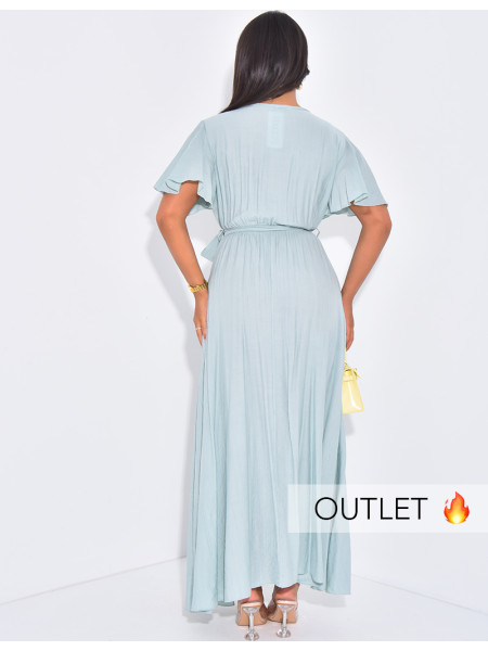 Robe longue effet lin cache-coeur à nouer à la taille