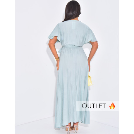 Robe longue effet lin cache-coeur à nouer à la taille