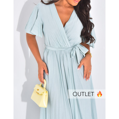 Robe longue effet lin cache-coeur à nouer à la taille