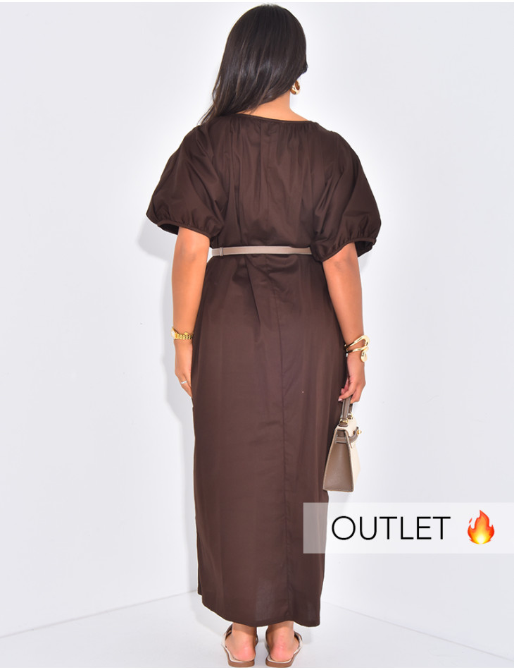 Robe longue en coton ample col v