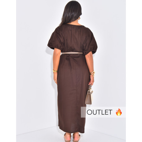 Robe longue en coton ample col v