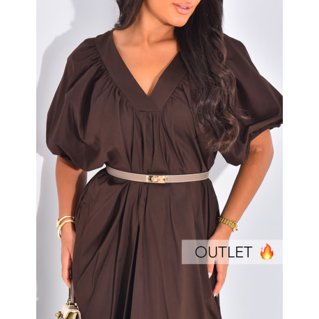 Robe longue en coton ample col v