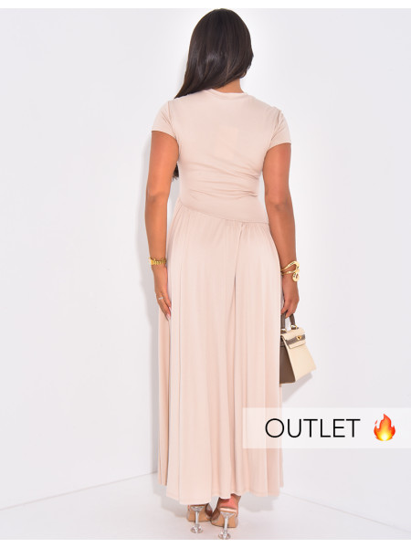 Fließendes Kleid mit kurzen Ärmeln und geraffter Taille
