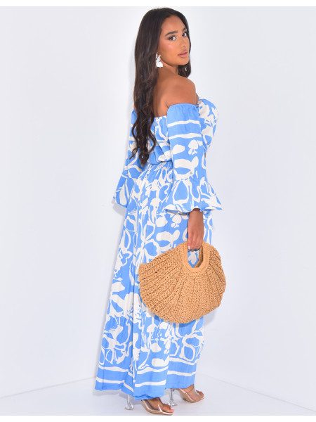 Patterned pants and crop top set