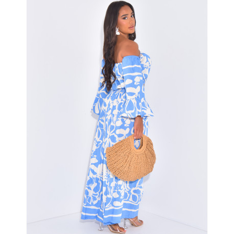 Patterned pants and crop top set