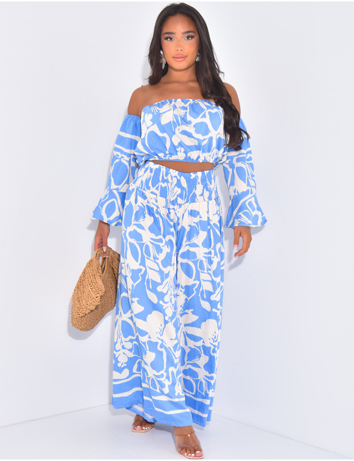 Ensemble pantalon et crop top à motifs