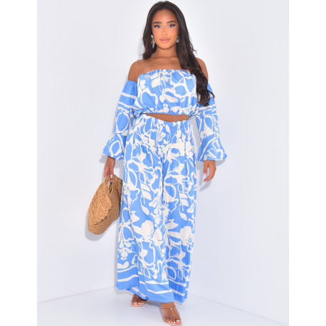 Ensemble pantalon et crop top à motifs