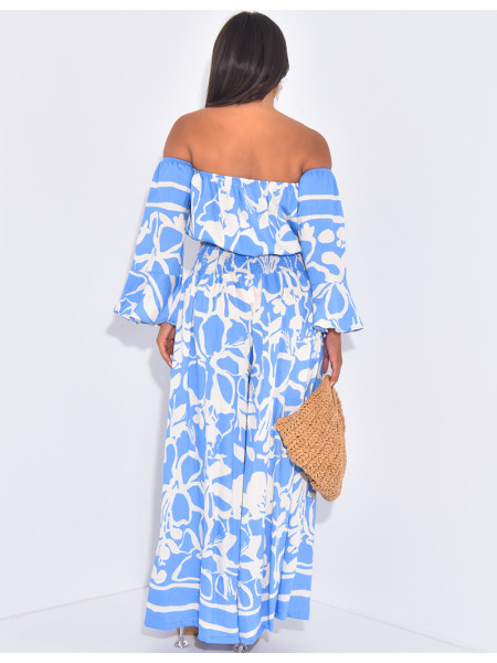 Patterned pants and crop top set