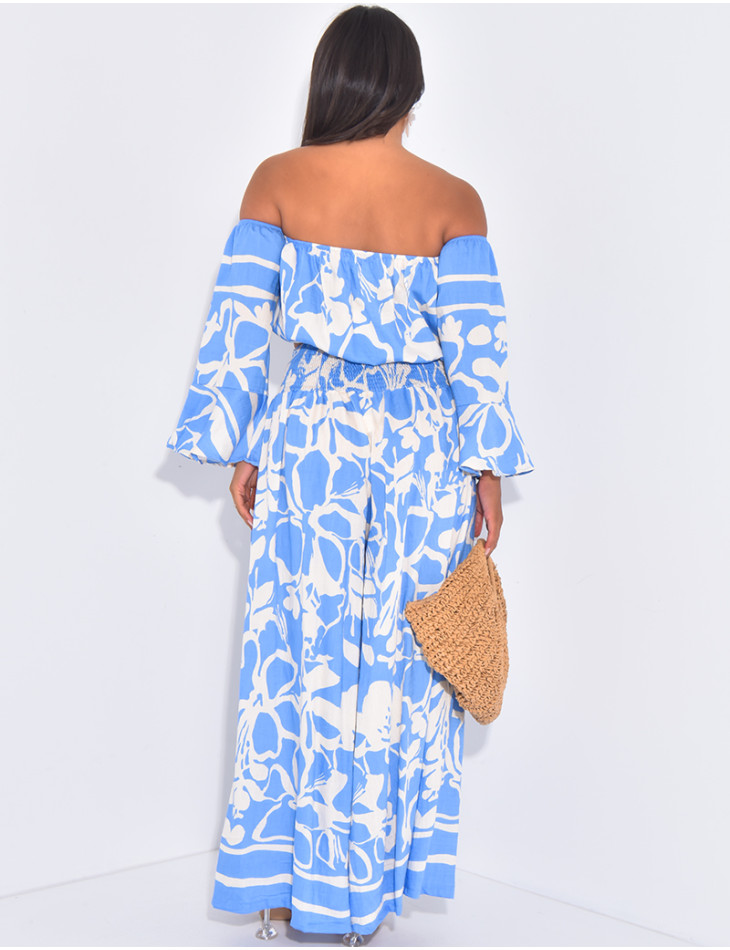 Patterned pants and crop top set