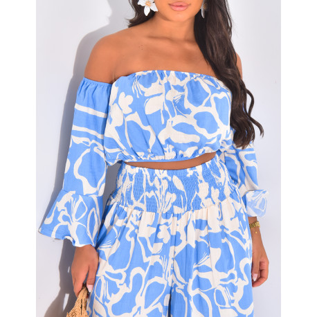 Patterned pants and crop top set