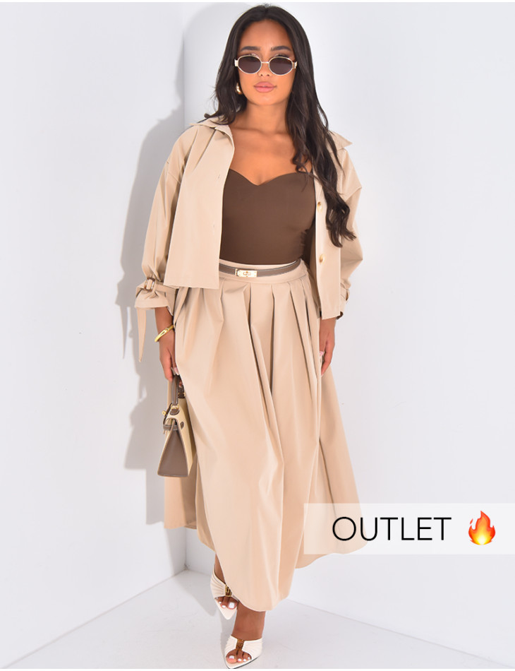 Ensemble trench court et jupe longue évasée