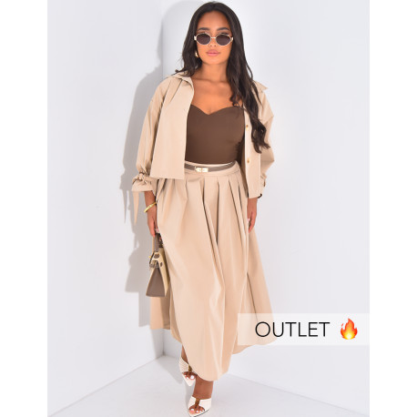 Ensemble trench court et jupe longue évasée