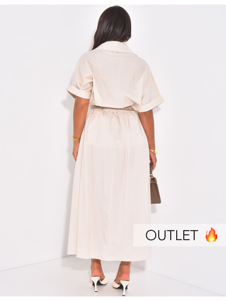 Long skirt and shirt collar blouse set