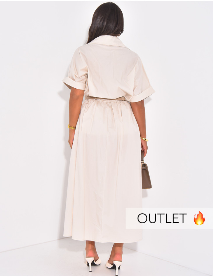 Long skirt and shirt collar blouse set