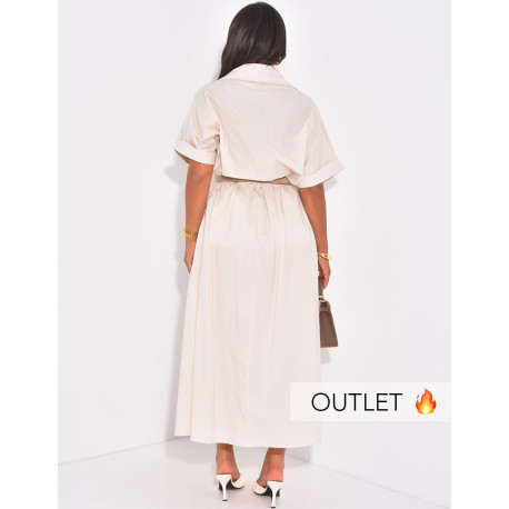 Long skirt and shirt collar blouse set