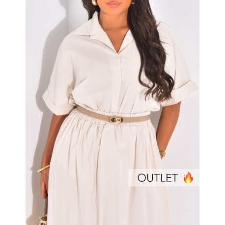 Long skirt and shirt collar blouse set