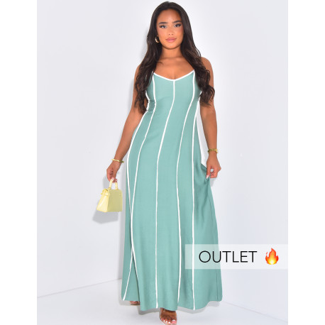 Langes Neckholder-Kleid mit Kontraststreifen