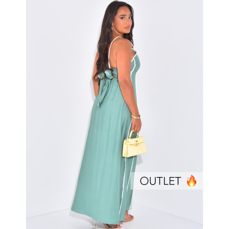 Robe longue dos nu à bandes contrastantes
