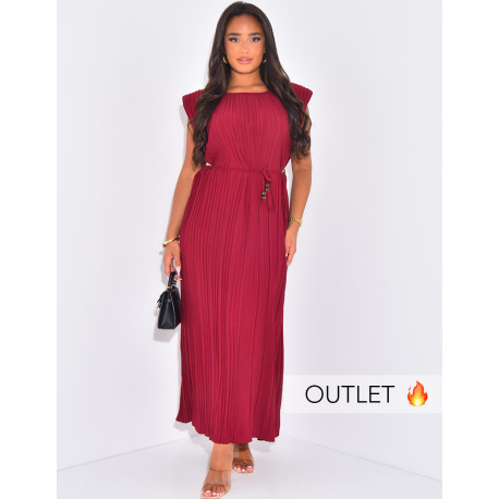 Langes, ärmelloses, plissiertes Kleid mit Schulterpolstern