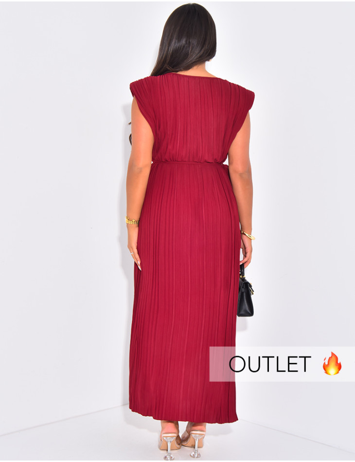 Robe longue sans manche plissée à épaulettes
