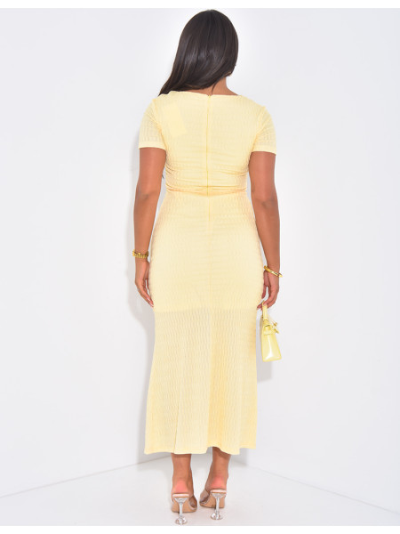 Long textured dress with gold buttons