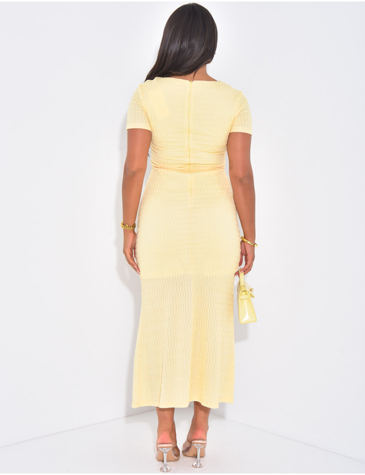 Long textured dress with gold buttons