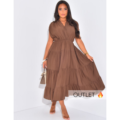 Gathered long dress to tie in the back