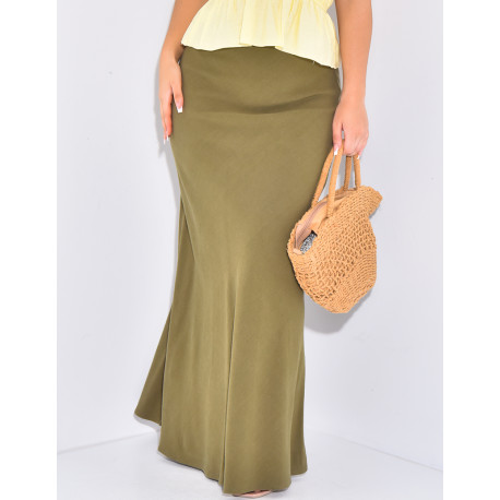 Extra-long, high-waisted linen skirt