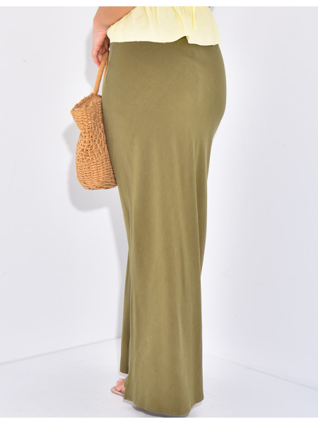 Extra-long, high-waisted linen skirt