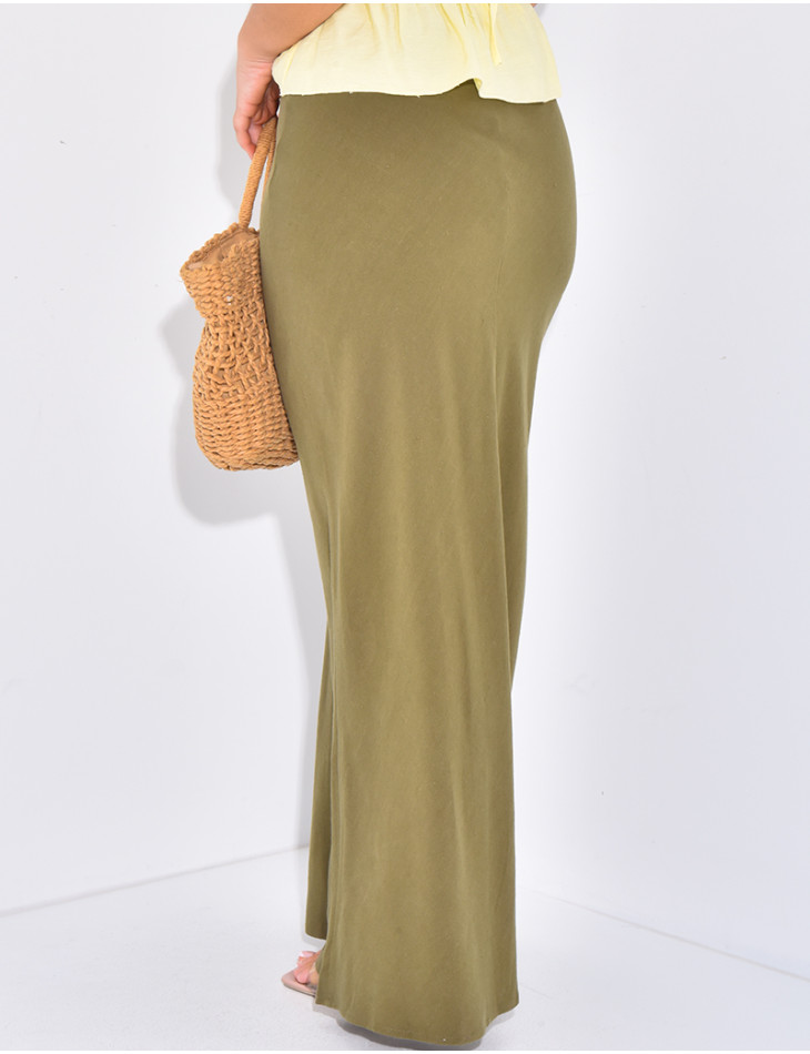 Extra-long, high-waisted linen skirt