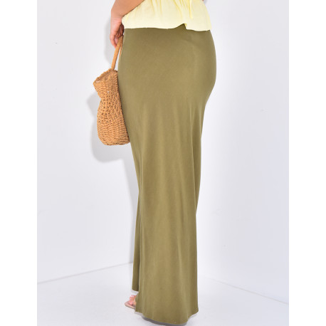 Extra-long, high-waisted linen skirt