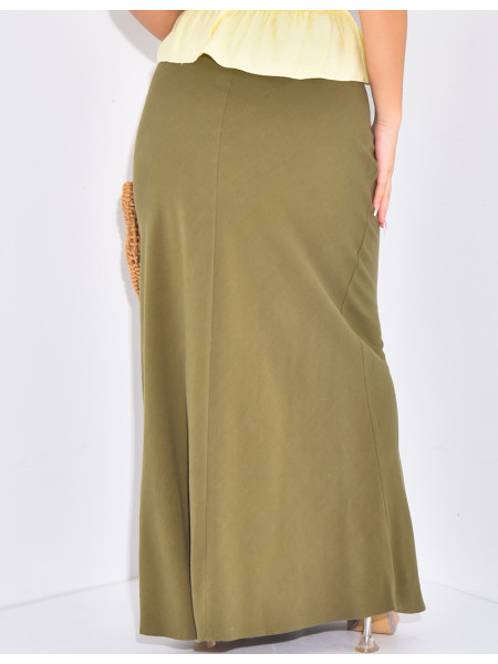 Extra-long, high-waisted linen skirt