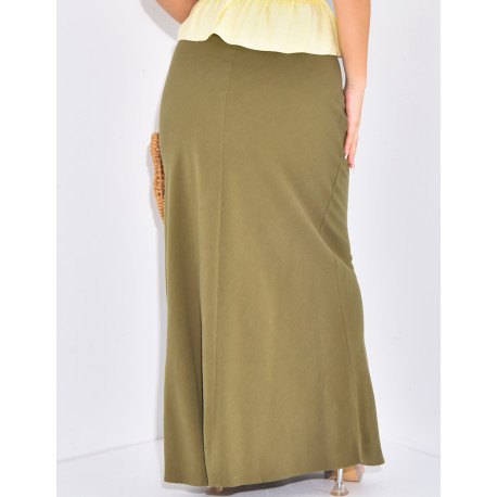 Extra-long, high-waisted linen skirt