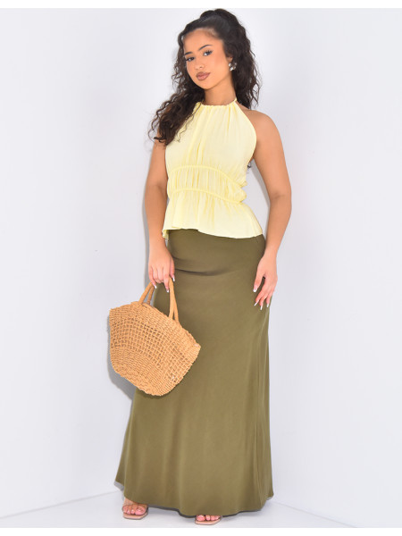 Extra-long, high-waisted linen skirt