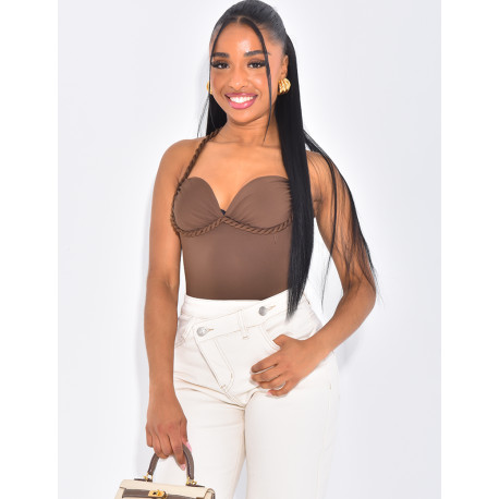 Body corset moulant à bretelles tressées