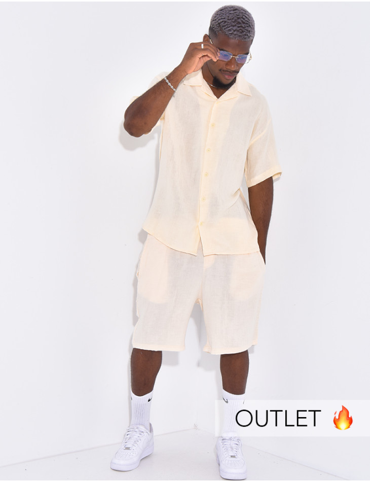 Ensemble en coton short et chemise manches courtes