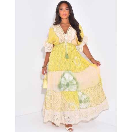 Long bohemian dress with embroidery and beads