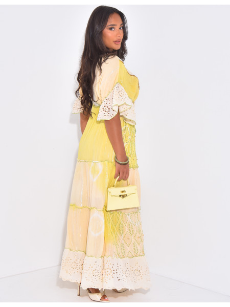 Robe bohème longue à broderies et perles