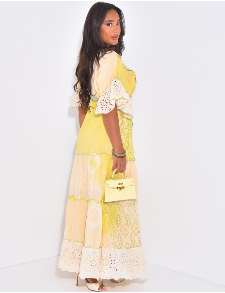 Robe bohème longue à broderies et perles