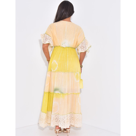 Robe bohème longue à broderies et perles