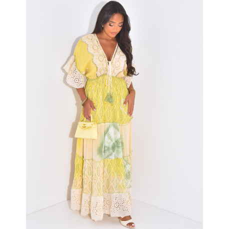 Robe bohème longue à broderies et perles