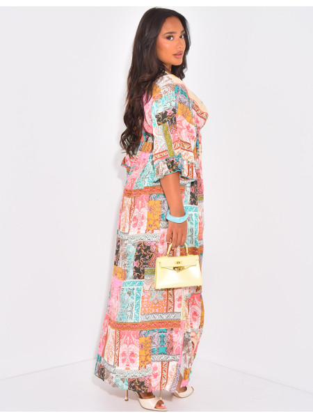 Robe bohème longue imprimée à broderies