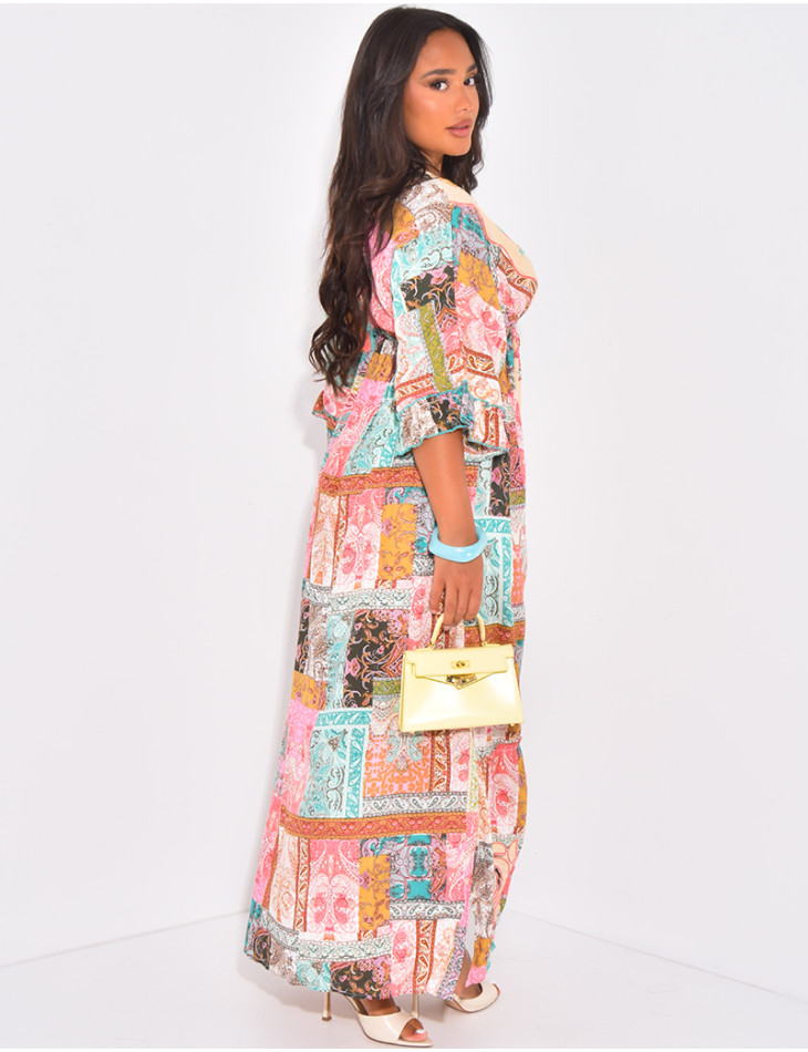 Robe bohème longue imprimée à broderies