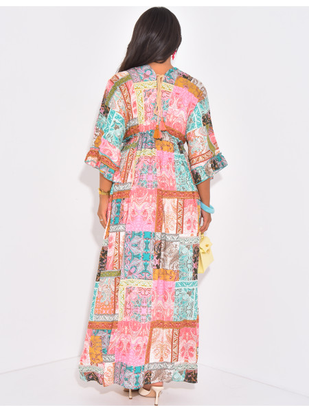 Robe bohème longue imprimée à broderies
