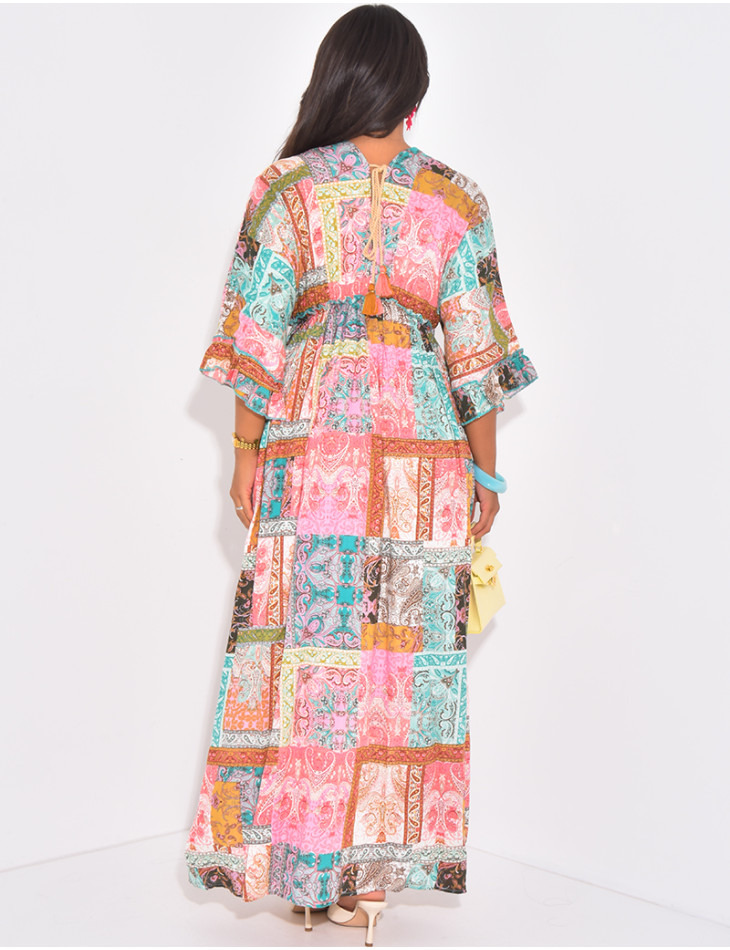 Robe bohème longue imprimée à broderies