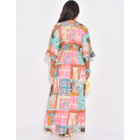 Robe bohème longue imprimée à broderies