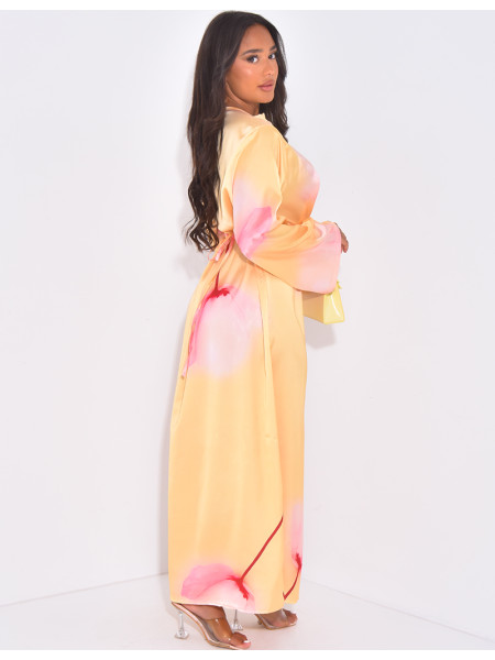 Robe longue en satin à motif à nouer dans le dos