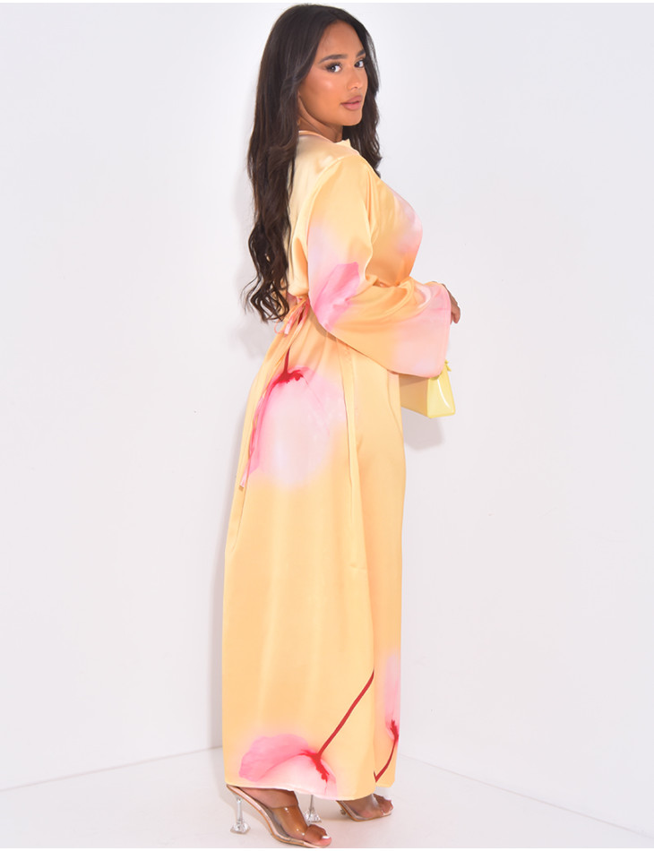 Robe longue en satin à motif à nouer dans le dos