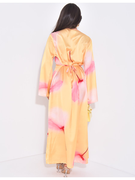 Robe longue en satin à motif à nouer dans le dos