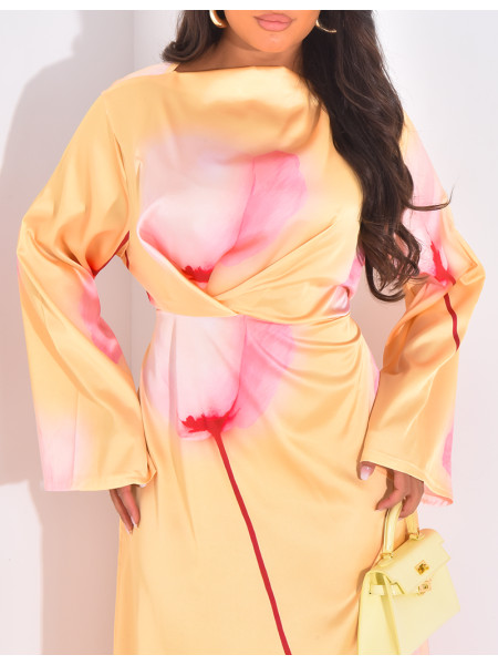 Robe longue en satin à motif à nouer dans le dos